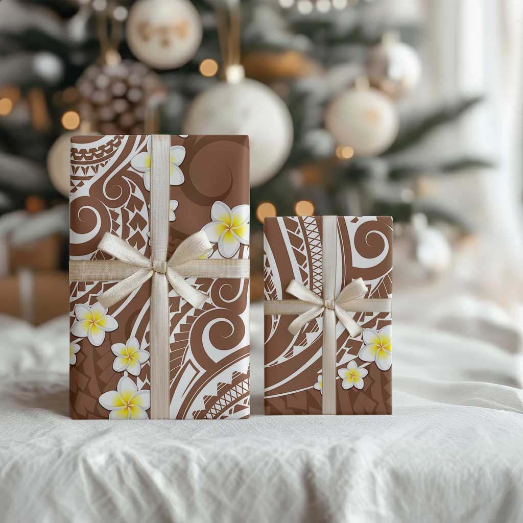 Plumeria With Brown Polynesian Tattoo Pattern Wrapping Paper - Polynesian Pride