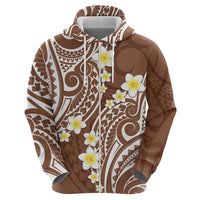 Plumeria With Brown Polynesian Tattoo Pattern Zip Hoodie