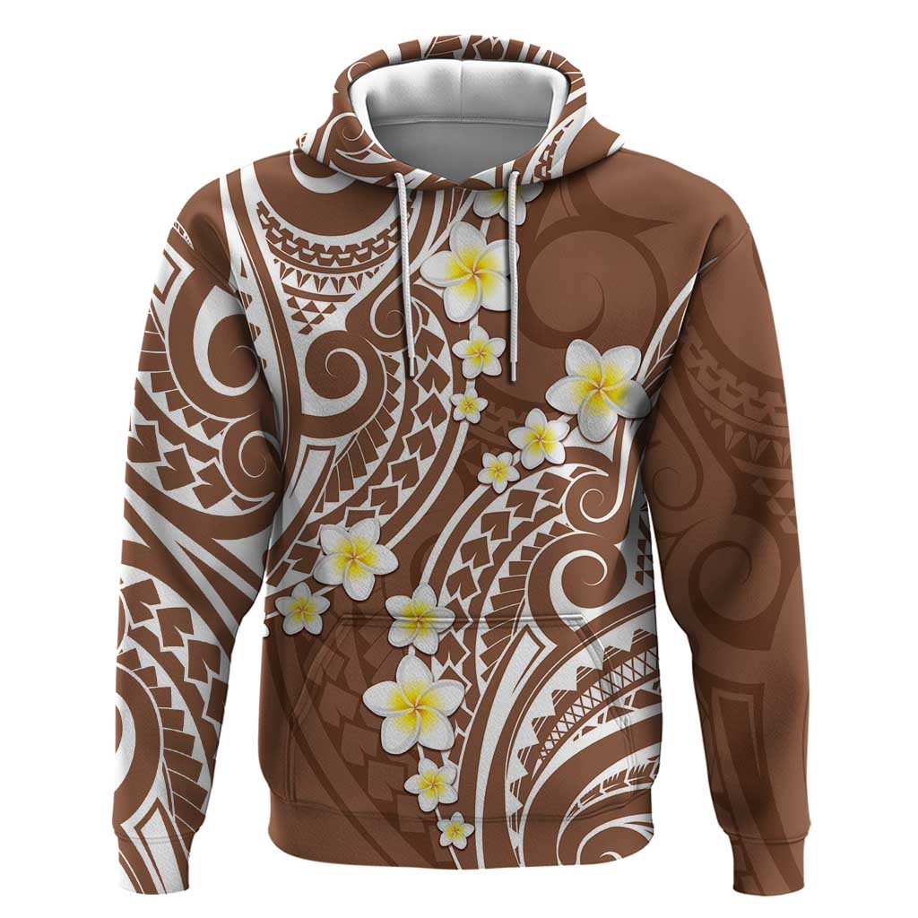 Plumeria With Brown Polynesian Tattoo Pattern Zip Hoodie