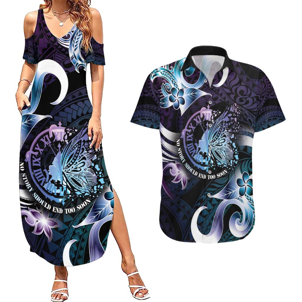Personalised Polynesia Suicide Prevention Awareness Couples Matching Summer Maxi Dress and Hawaiian Shirt No Story Should End Too Soon