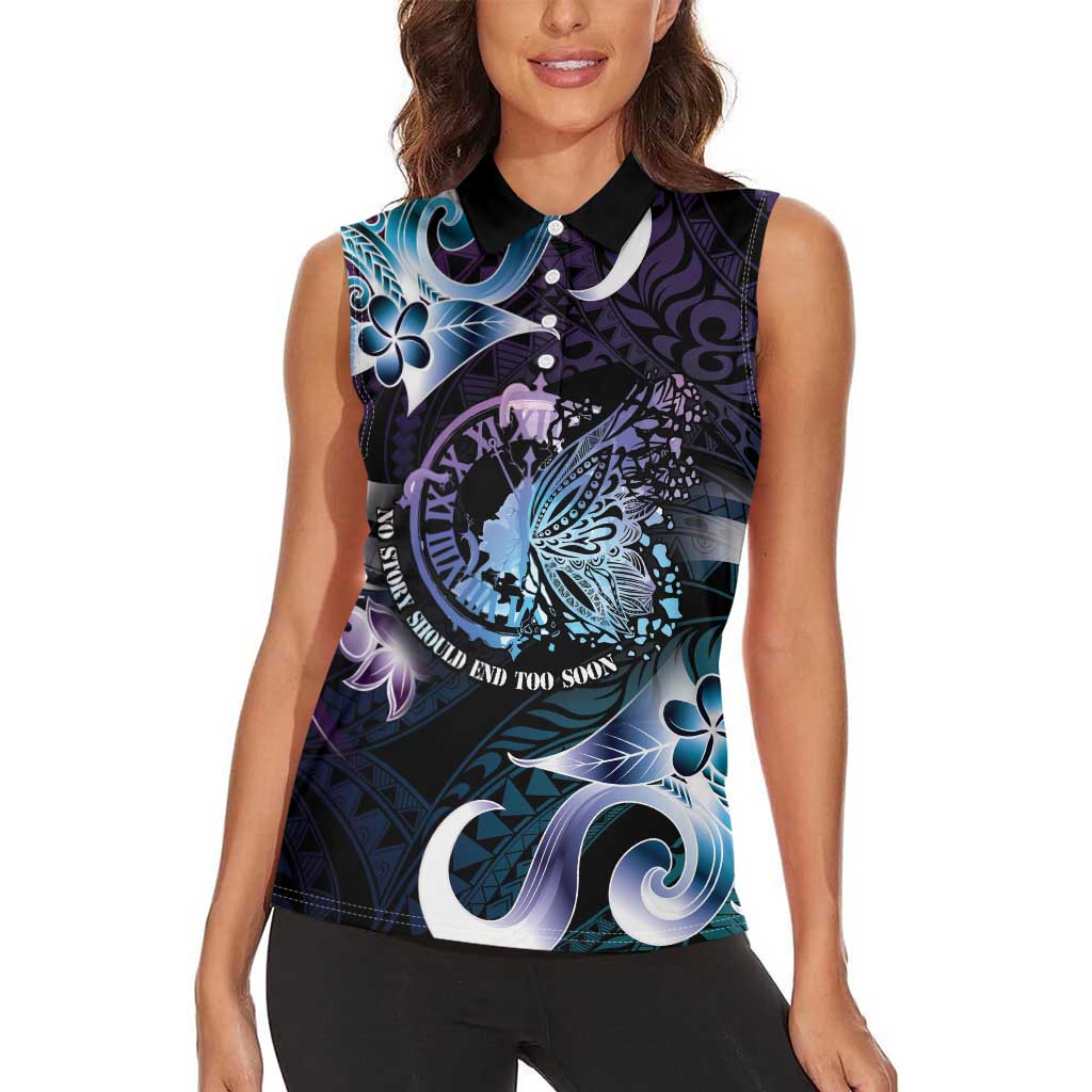 Personalised Polynesia Suicide Prevention Awareness Women Sleeveless Polo Shirt No Story Should End Too Soon