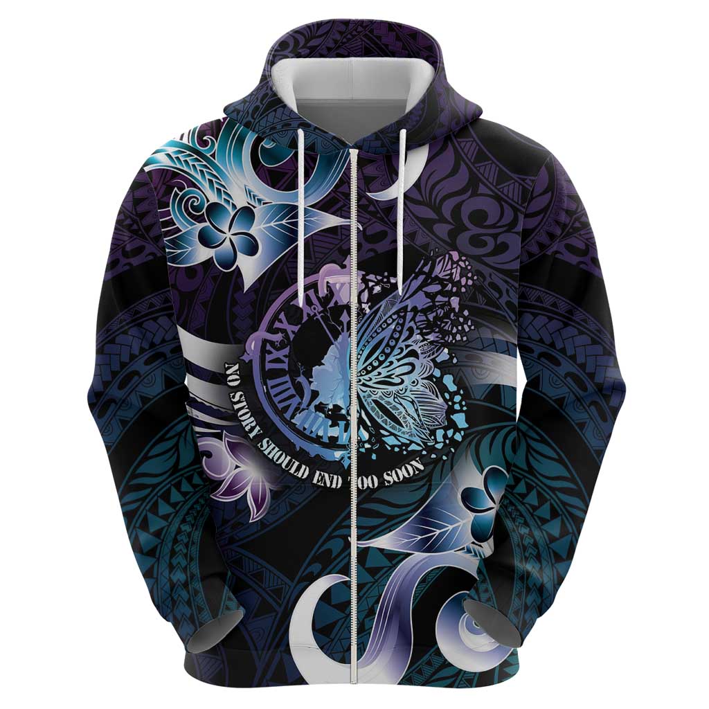 Personalised Polynesia Suicide Prevention Awareness Zip Hoodie No Story Should End Too Soon