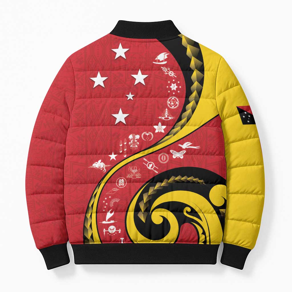 Papua New Guinea 50th Independence Anniversary Bomber Puffer Jacket Special Style Red Version - Polynesian Pride