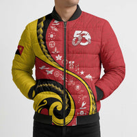 Papua New Guinea 50th Independence Anniversary Bomber Puffer Jacket Special Style Red Version - Polynesian Pride