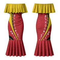 Papua New Guinea Independence Couples Matching Mermaid Dress and Hawaiian Shirt Special Style Red Version LT05 - Polynesian Pride