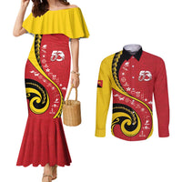 Papua New Guinea 50th Independence Anniversary Couples Matching Mermaid Dress and Long Sleeve Button Shirt Special Style Red Version LT05 Red - Polynesian Pride