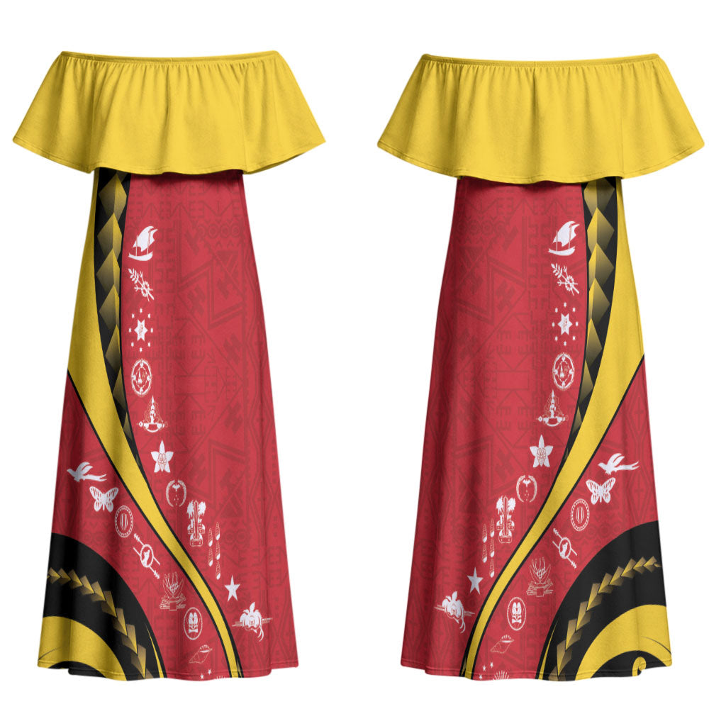 Papua New Guinea Independence Couples Matching Off Shoulder Maxi Dress and Long Sleeve Button Shirt Special Style Red Version LT05 - Polynesian Pride