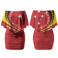 Papua New Guinea Independence Couples Matching Off Shoulder Short Dress and Long Sleeve Button Shirt Special Style Red Version LT05 - Polynesian Pride