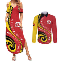 Papua New Guinea 50th Independence Anniversary Couples Matching Summer Maxi Dress and Long Sleeve Button Shirt Special Style Red Version LT05 Red - Polynesian Pride