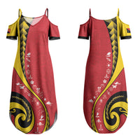 Papua New Guinea Independence Couples Matching Summer Maxi Dress and Long Sleeve Button Shirt Special Style Red Version LT05 - Polynesian Pride