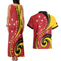 Papua New Guinea 50th Independence Anniversary Couples Matching Tank Maxi Dress and Hawaiian Shirt Special Style Red Version - Polynesian Pride
