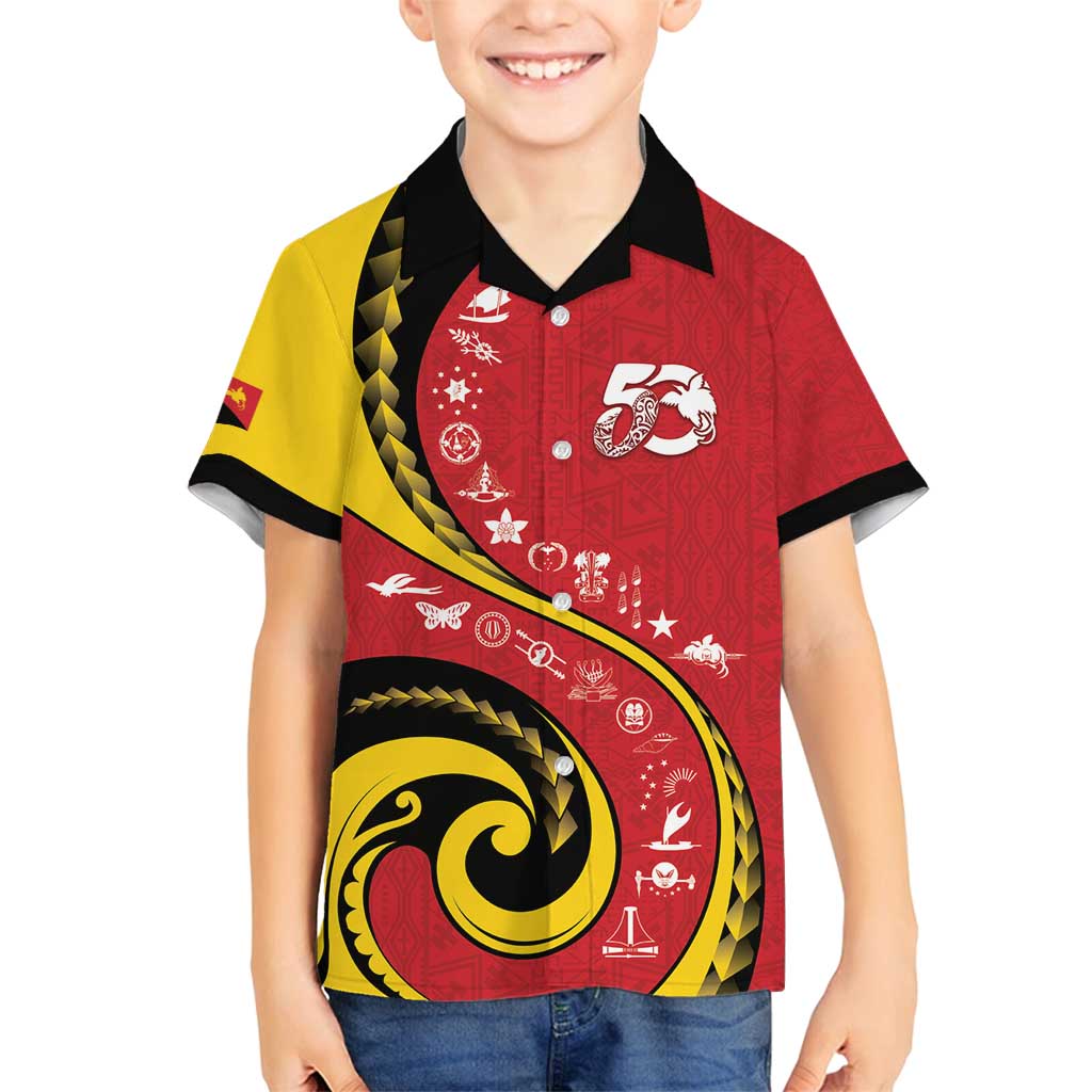 Papua New Guinea 50th Independence Anniversary Family Matching Long Sleeve Bodycon Dress and Hawaiian Shirt Special Style Red Version LT05 Son's Shirt Red - Polynesian Pride