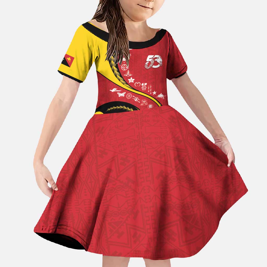 Papua New Guinea 50th Independence Anniversary Family Matching Mermaid Dress and Hawaiian Shirt Special Style Red Version LT05 Daughter's Dress Red - Polynesian Pride