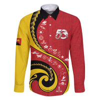 Papua New Guinea 50th Independence Anniversary Family Matching Mermaid Dress and Hawaiian Shirt Special Style Red Version LT05 Dad's Shirt - Long Sleeve Red - Polynesian Pride