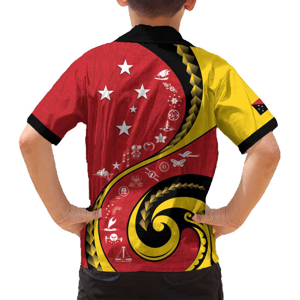 Papua New Guinea 50th Independence Anniversary Family Matching Off Shoulder Short Dress and Hawaiian Shirt Special Style Red Version - Polynesian Pride