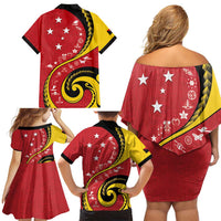 Papua New Guinea 50th Independence Anniversary Family Matching Off Shoulder Short Dress and Hawaiian Shirt Special Style Red Version - Polynesian Pride