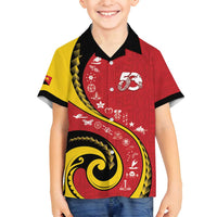 Papua New Guinea 50th Independence Anniversary Family Matching Off Shoulder Short Dress and Hawaiian Shirt Special Style Red Version - Polynesian Pride