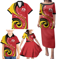 Papua New Guinea 50th Independence Anniversary Family Matching Puletasi and Hawaiian Shirt Special Style Red Version LT05 - Polynesian Pride