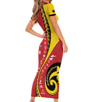 Papua New Guinea 50th Independence Anniversary Family Matching Short Sleeve Bodycon Dress and Hawaiian Shirt Special Style Red Version LT05 - Polynesian Pride