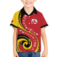Papua New Guinea 50th Independence Anniversary Family Matching Short Sleeve Bodycon Dress and Hawaiian Shirt Special Style Red Version LT05 Son's Shirt Red - Polynesian Pride