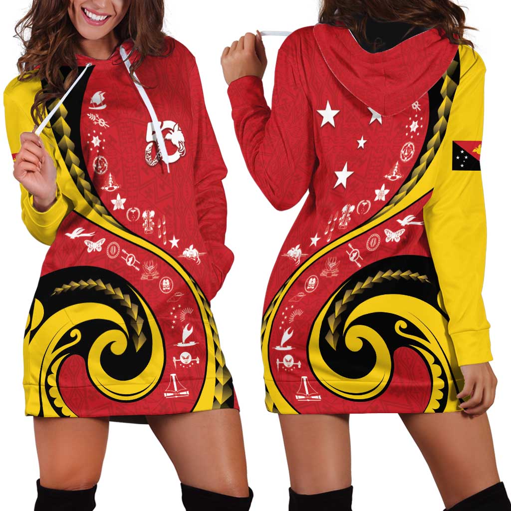 Papua New Guinea 50th Independence Anniversary Hoodie Dress Special Style Red Version - Polynesian Pride