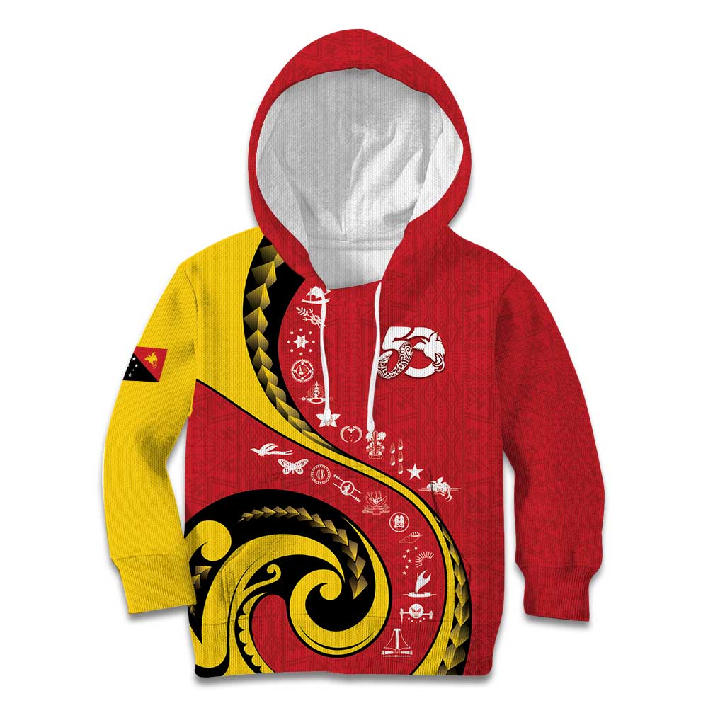 Papua New Guinea 50th Independence Anniversary Kid Hoodie Special Style Red Version - Polynesian Pride