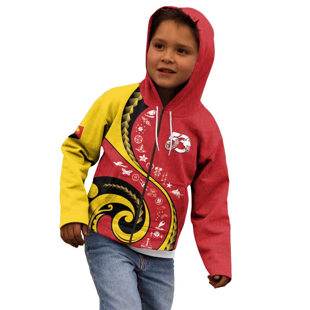 Papua New Guinea 50th Independence Anniversary Kid Hoodie Special Style Red Version - Polynesian Pride