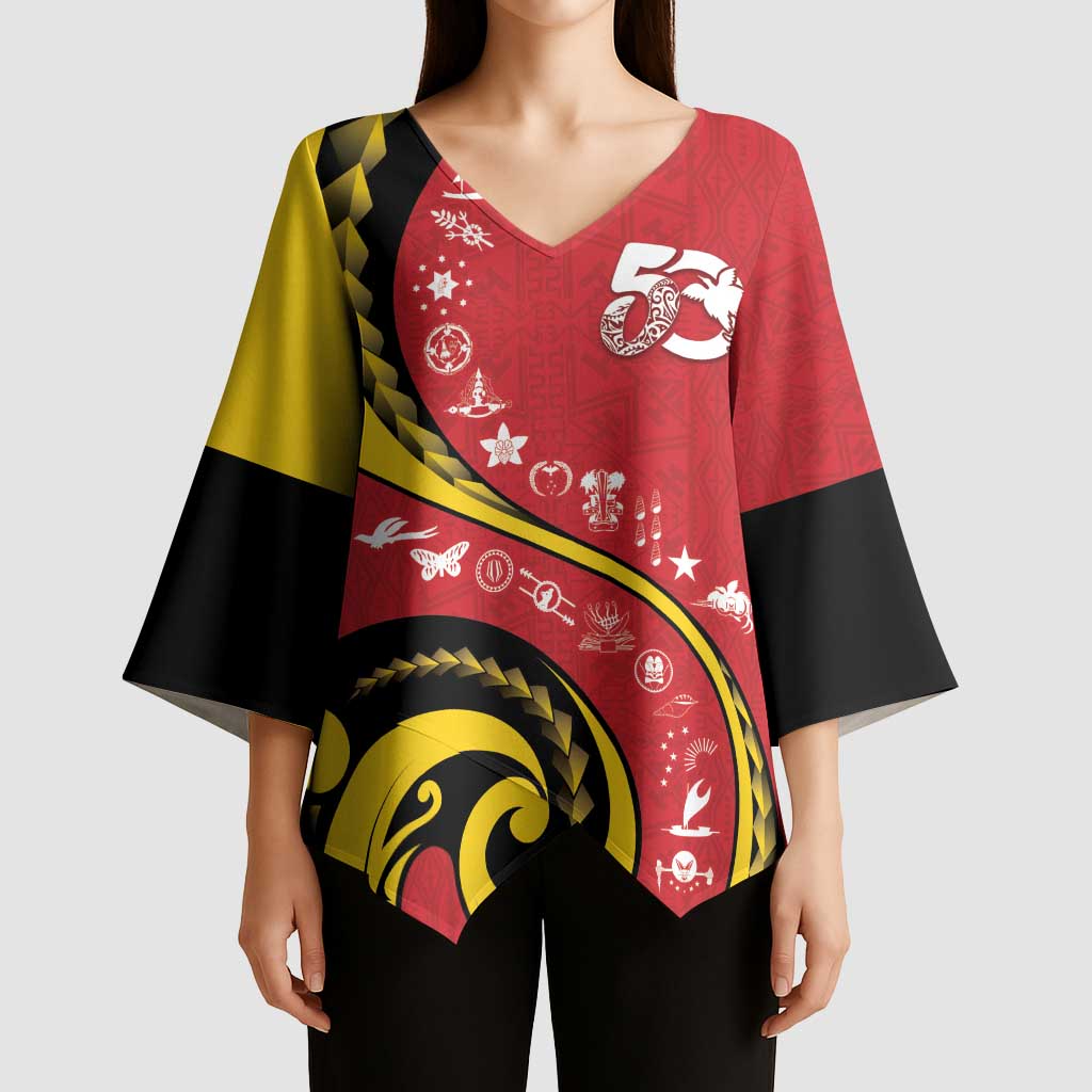 Papua New Guinea 50th Independence Anniversary Kimono Sleeve Blouse Special Style Red Version - Polynesian Pride