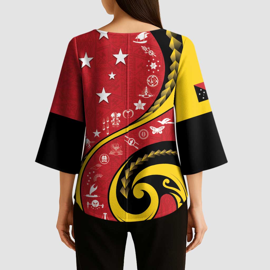 Papua New Guinea 50th Independence Anniversary Kimono Sleeve Blouse Special Style Red Version - Polynesian Pride
