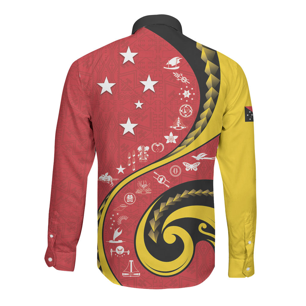 Papua New Guinea Independence Long Sleeve Button Shirt Special Style Red Version LT05 - Polynesian Pride