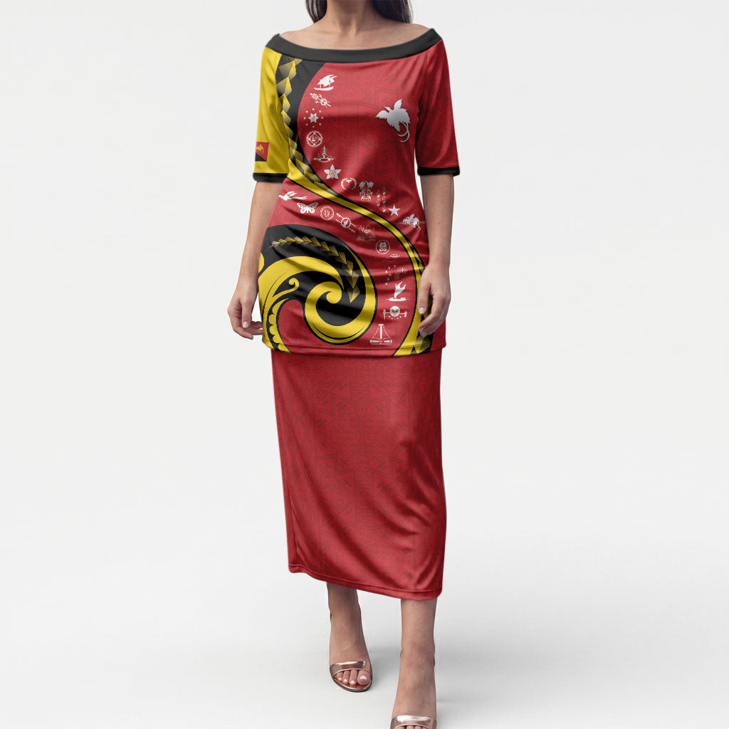 Papua New Guinea Independence Puletasi Special Style Red Version LT05 Long Dress Red - Polynesian Pride