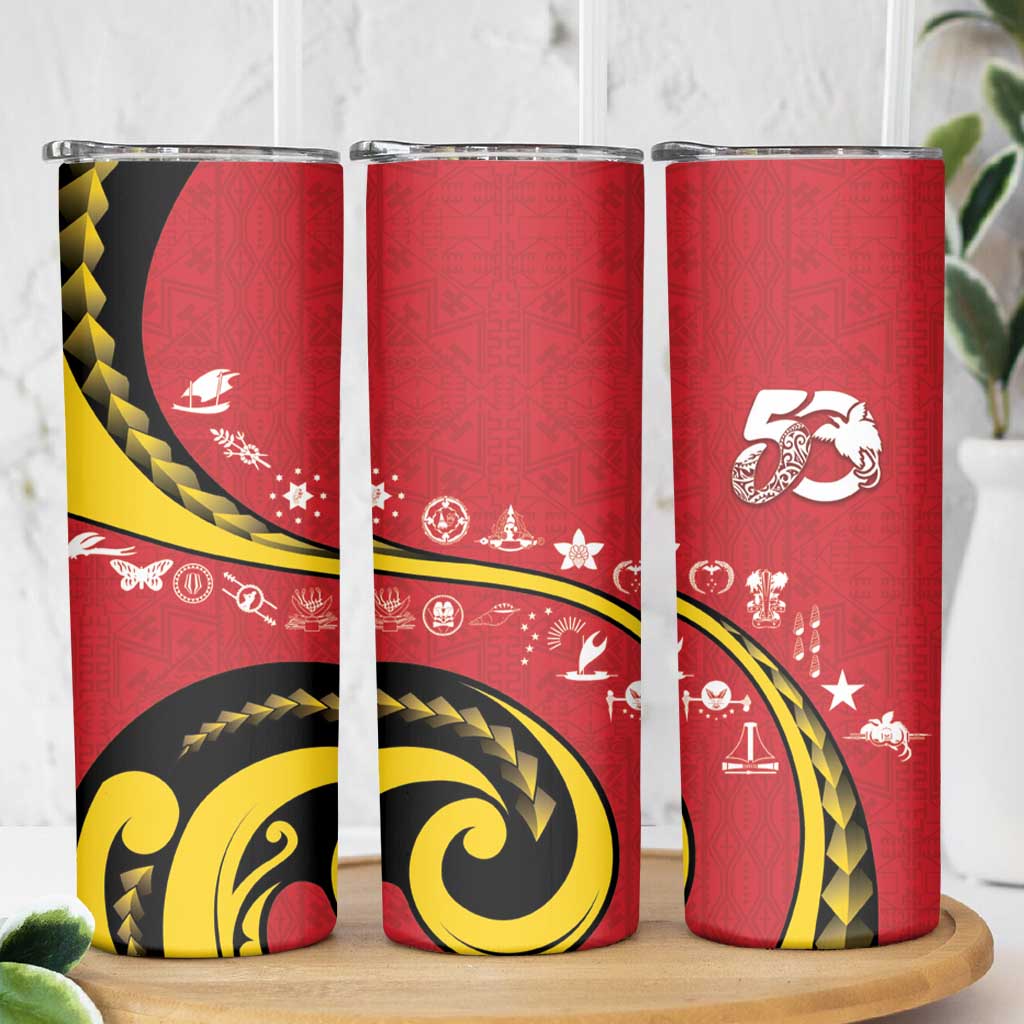 Papua New Guinea 50th Independence Anniversary Skinny Tumbler Special Style Red Version - Polynesian Pride