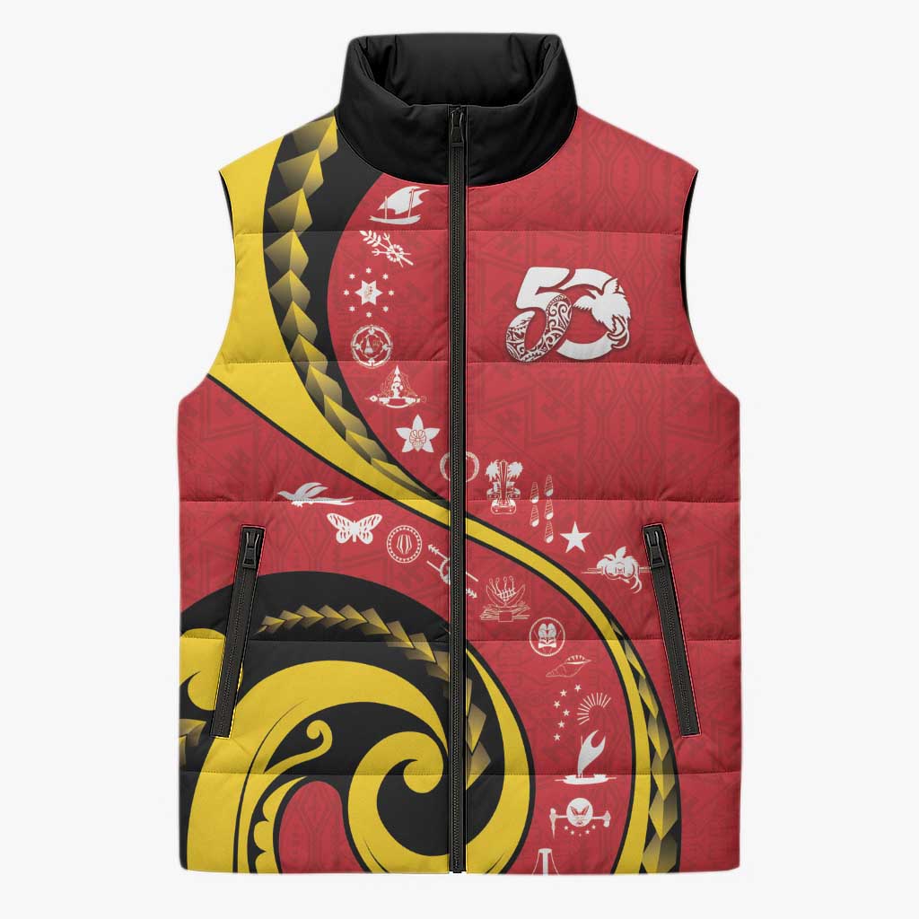 Papua New Guinea 50th Independence Anniversary Sleeveless Puffer Jacket Special Style Red Version - Polynesian Pride
