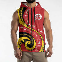 Papua New Guinea 50th Independence Anniversary Sleeveless Zip Hoodie Special Style Red Version - Polynesian Pride
