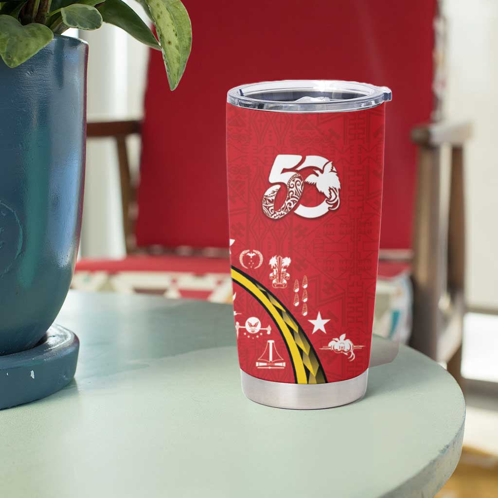 Papua New Guinea 50th Independence Anniversary Tumbler Cup Special Style Red Version - Polynesian Pride