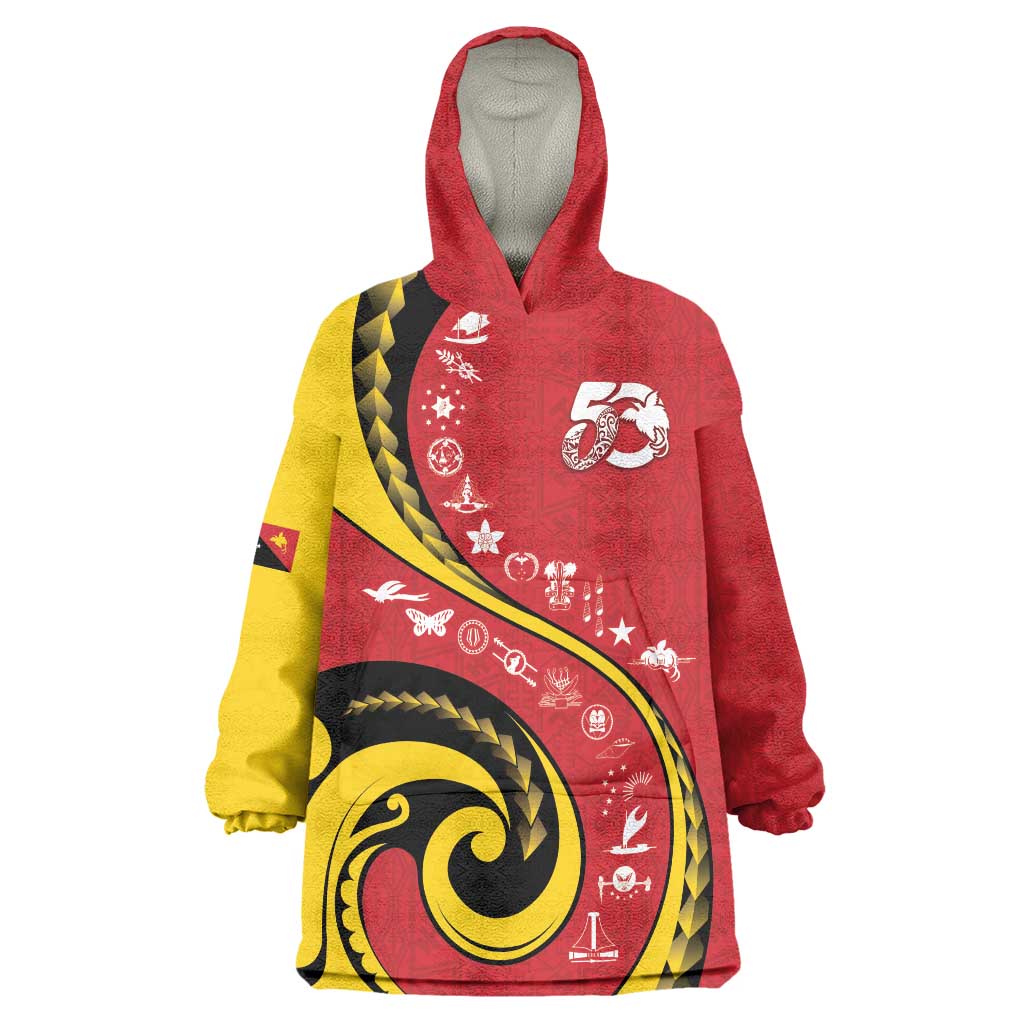 Papua New Guinea 50th Independence Anniversary Wearable Blanket Hoodie Special Style Red Version - Polynesian Pride