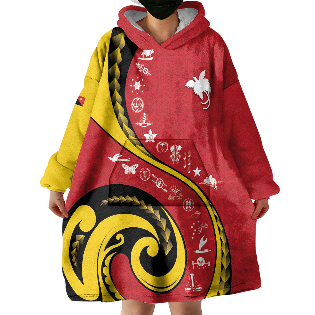 Papua New Guinea Independence Wearable Blanket Hoodie Special Style Red Version LT05 - Polynesian Pride
