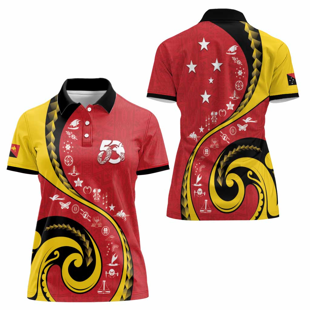 Papua New Guinea 50th Independence Anniversary Women Polo Shirt Special Style Red Version - Polynesian Pride