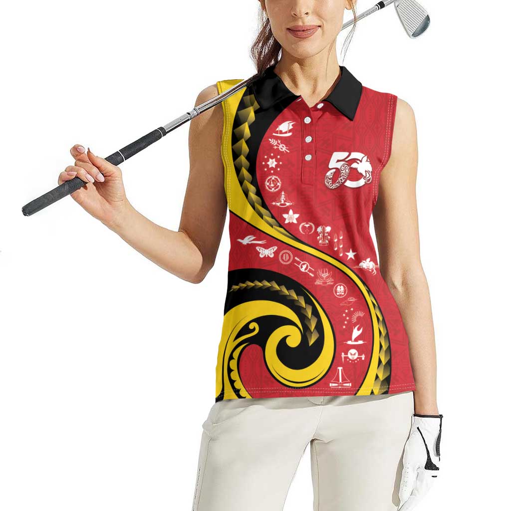 Papua New Guinea 50th Independence Anniversary Women Sleeveless Polo Shirt Special Style Red Version LT05 - Polynesian Pride
