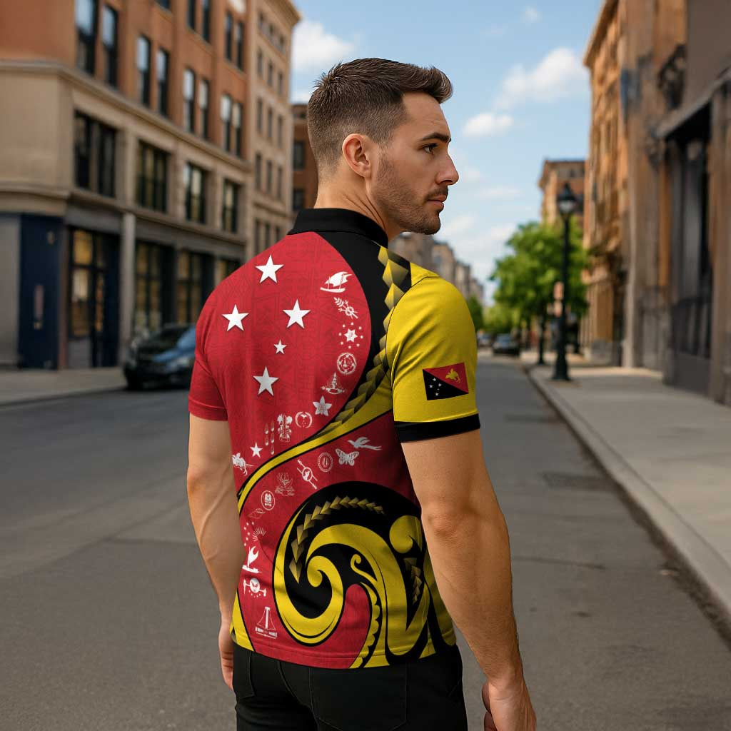 Papua New Guinea 50th Independence Anniversary Zipper Polo Shirt Special Style Red Version - Polynesian Pride