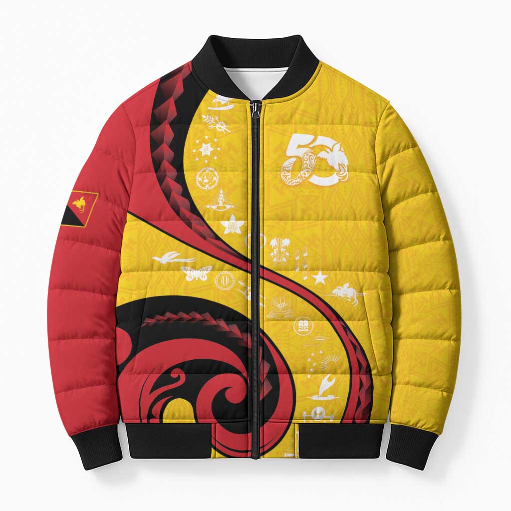 Papua New Guinea 50th Independence Anniversary Bomber Puffer Jacket Special Style Yellow Version - Polynesian Pride