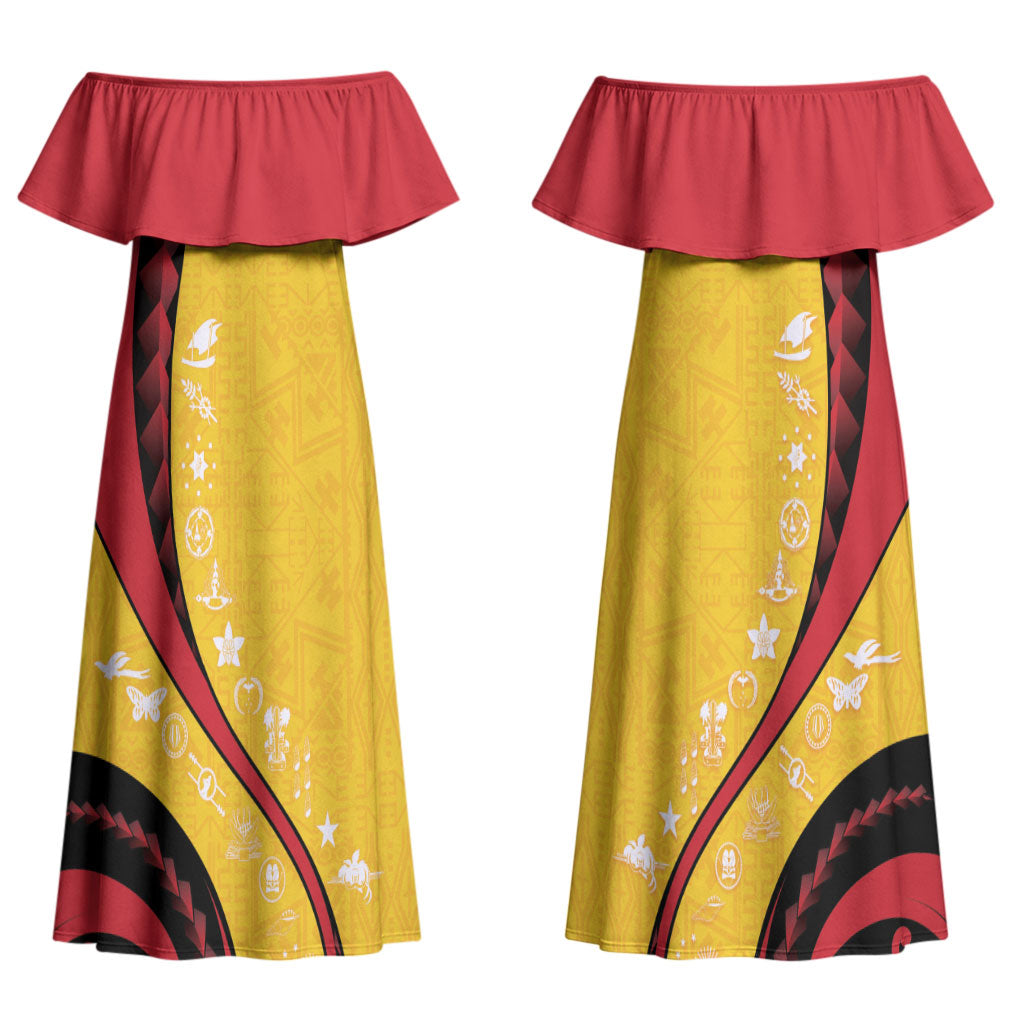 Papua New Guinea Independence Couples Matching Off Shoulder Maxi Dress and Hawaiian Shirt Special Style Yellow Version LT05 - Polynesian Pride