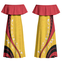 Papua New Guinea Independence Couples Matching Off Shoulder Maxi Dress and Hawaiian Shirt Special Style Yellow Version LT05 - Polynesian Pride