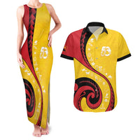 Papua New Guinea 50th Independence Anniversary Couples Matching Tank Maxi Dress and Hawaiian Shirt Special Style Yellow Version - Polynesian Pride