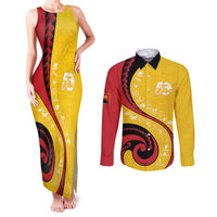 Papua New Guinea 50th Independence Anniversary Couples Matching Tank Maxi Dress and Long Sleeve Button Shirt Special Style Yellow Version LT05 Yellow - Polynesian Pride