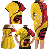 Papua New Guinea 50th Independence Anniversary Family Matching Long Sleeve Bodycon Dress and Hawaiian Shirt Special Style Yellow Version LT05 - Polynesian Pride