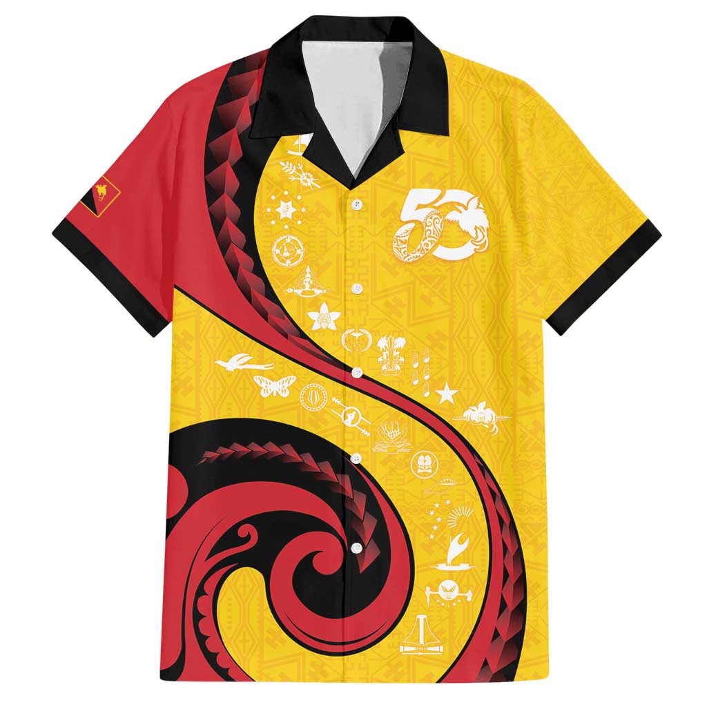 Papua New Guinea 50th Independence Anniversary Family Matching Long Sleeve Bodycon Dress and Hawaiian Shirt Special Style Yellow Version LT05 Dad's Shirt - Short Sleeve Yellow - Polynesian Pride
