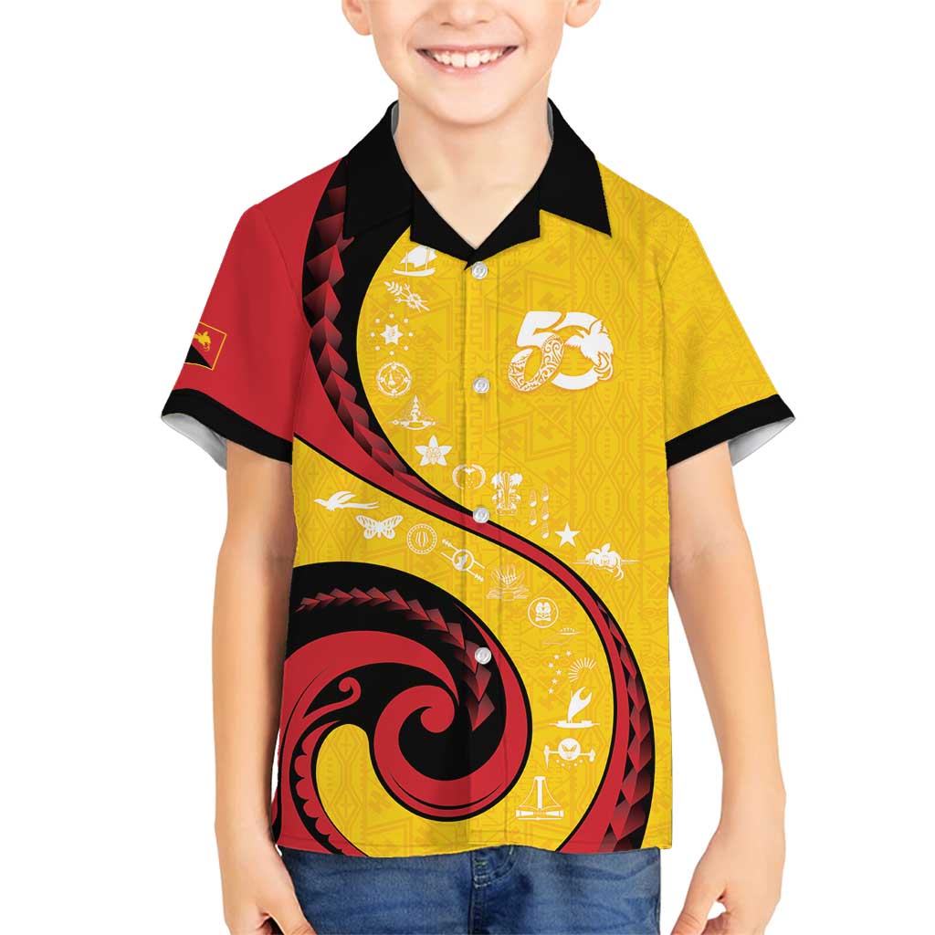 Papua New Guinea 50th Independence Anniversary Family Matching Long Sleeve Bodycon Dress and Hawaiian Shirt Special Style Yellow Version LT05 Son's Shirt Yellow - Polynesian Pride
