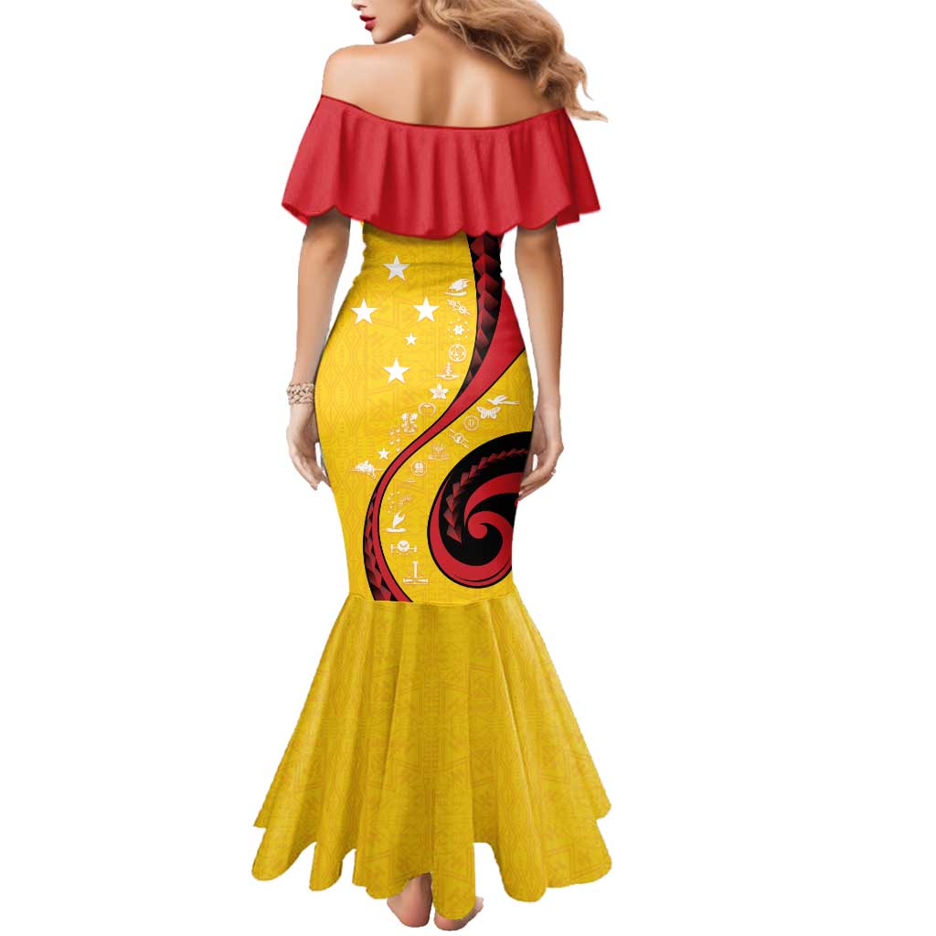 Papua New Guinea 50th Independence Anniversary Family Matching Mermaid Dress and Hawaiian Shirt Special Style Yellow Version LT05 - Polynesian Pride