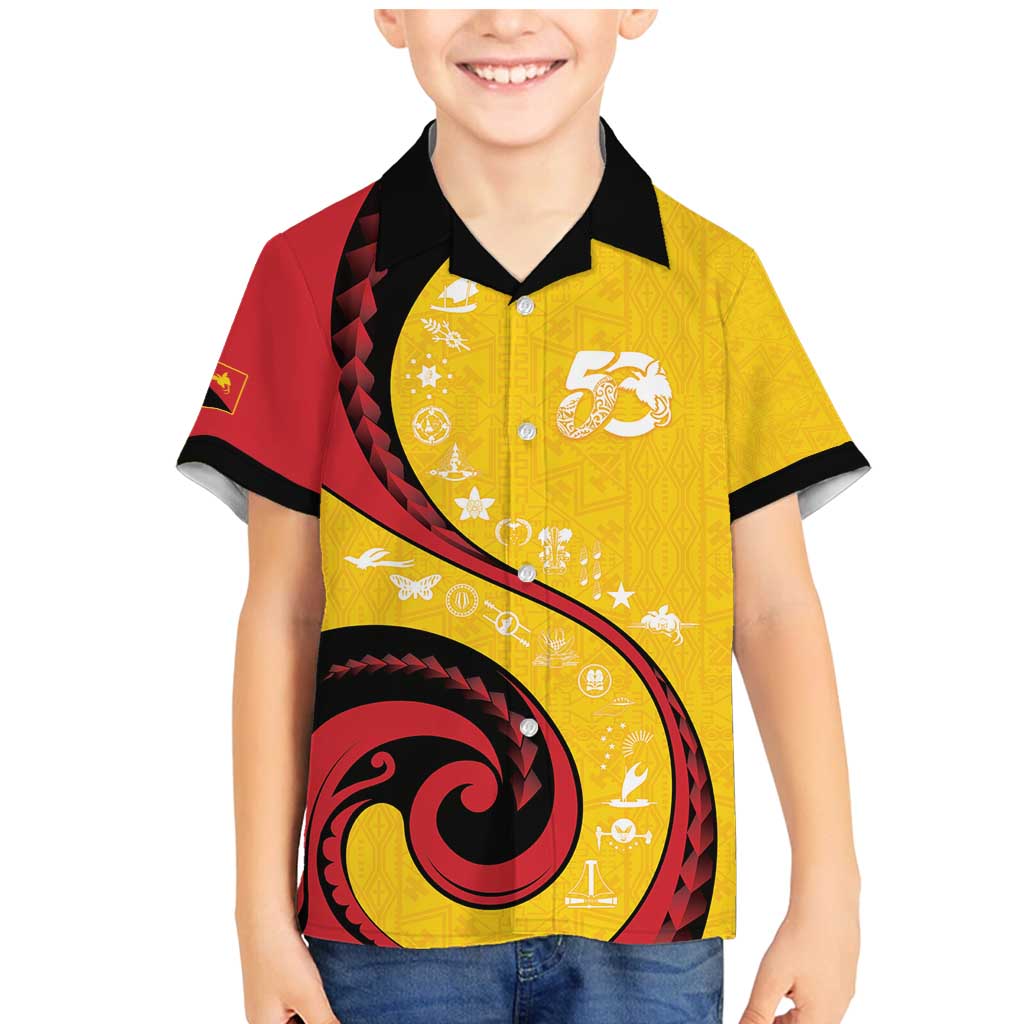 Papua New Guinea 50th Independence Anniversary Family Matching Mermaid Dress and Hawaiian Shirt Special Style Yellow Version LT05 Son's Shirt Yellow - Polynesian Pride